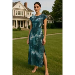 Aritzia Babaton Hamptons Dress Peacock / Deanude Size 6 Watercolor Open Back